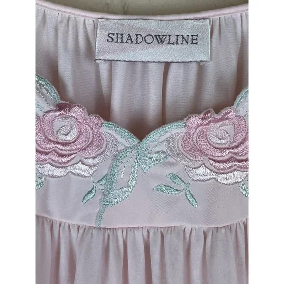 Vintage Nightgown/Robe Set Women’s Size Medium Shadowline Pink Nylon Rose Trim - Picture 4 of 13